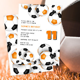 Convites bolas de futebol preto laranja anos raparigas aniv