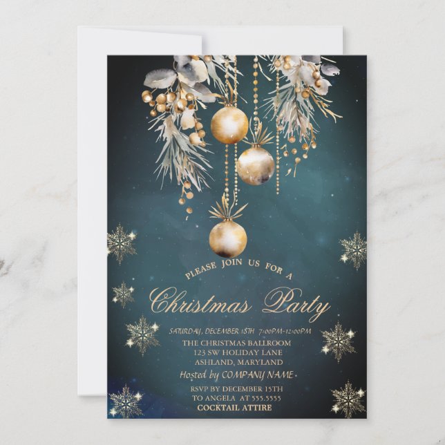 Convites Bolas de Natal Aquarela Empresa Flocos de Neve (Frente)