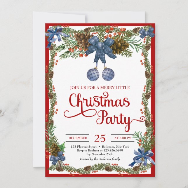 Convites Bolas de natal azuis empoeiradas de aquarela com e (Frente)