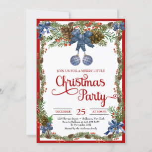 Convites Bolas de natal azuis empoeiradas de aquarela com e