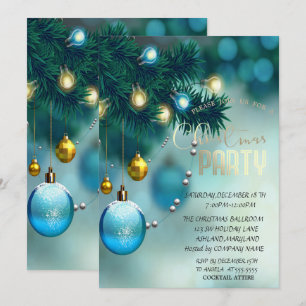 Convites Bolas de Natal Azuis Festa de Natal Corporativa