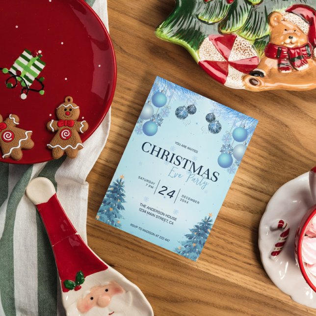 Convites Bolas de Natal Azuis Natal   (Criador carregado)