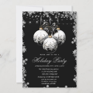 Convites Bolas de Natal Brancas e Pretas Elegantes Estrelas