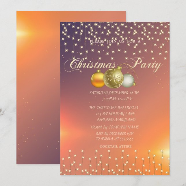 Convites Bolas de Natal, Companhia de Luzes Festa de Natal (Frente/Verso)