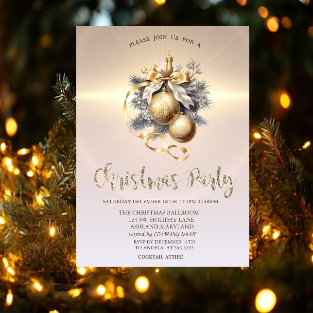 Convites Bolas de Natal de Luxo Empresa Dourada  (Criador carregado)
