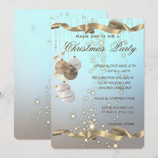 Convites Bolas de Natal Elegantes, Brilho, Festa de Natal (Frente/Verso)