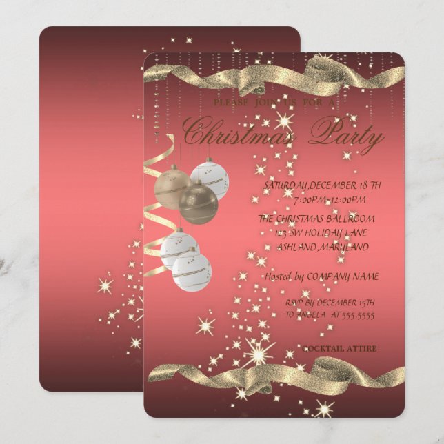 Convites Bolas de Natal Elegantes, Brilho, Festa de Natal (Frente/Verso)
