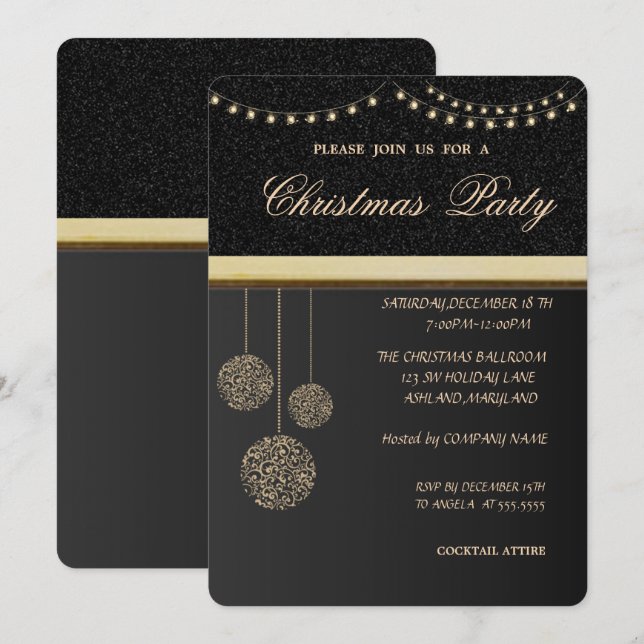 Convites Bolas de Natal Elegantes e na Moda, Festa de Natal (Frente/Verso)