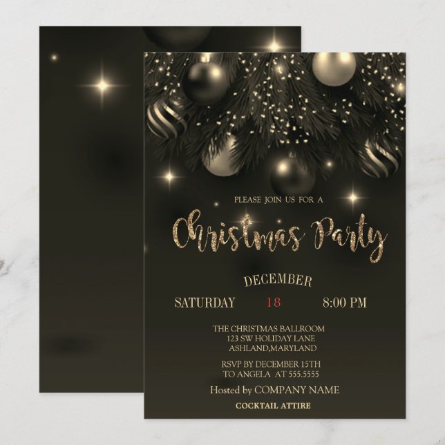 Convites Bolas de Natal Elegantes Festa de Natal da Empresa (Frente/Verso)