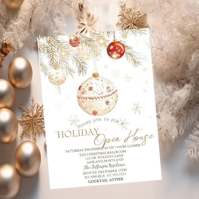 Convites Bolas de Natal em Aquarela Brilham Casa Aberta (Criador carregado)
