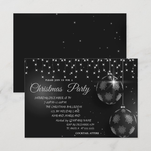 Convites Bolas de Natal, Festa de Natal da Empresa de Ilumi (Frente/Verso)