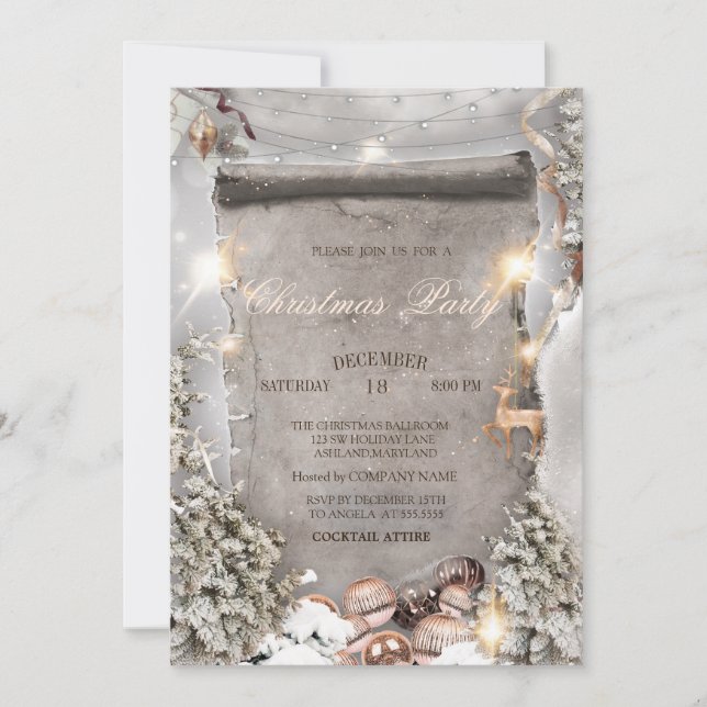 Convites Bolas de Natal, Lights Pine Tree Silver Natal (Frente)