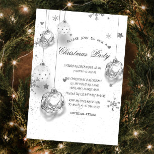Convites Bolas de Natal Prateadas Brancas Christmas Company