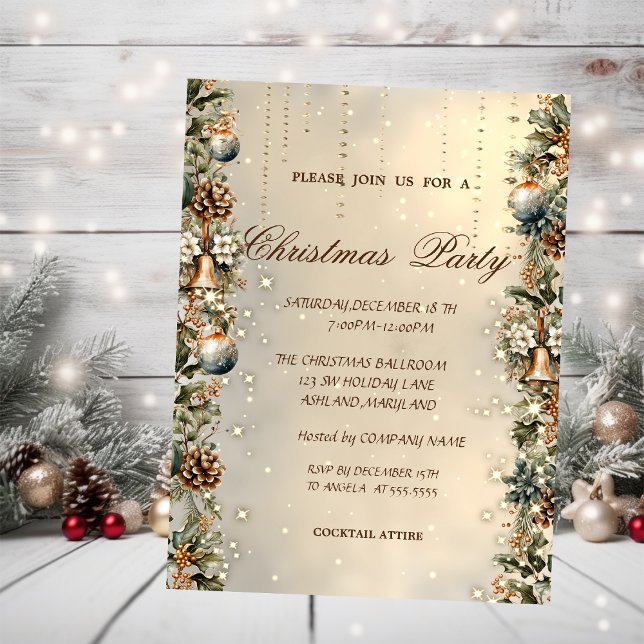 Convites  Bolas de Natal,sinos,pinhas Natal Dourado  (Criador carregado)