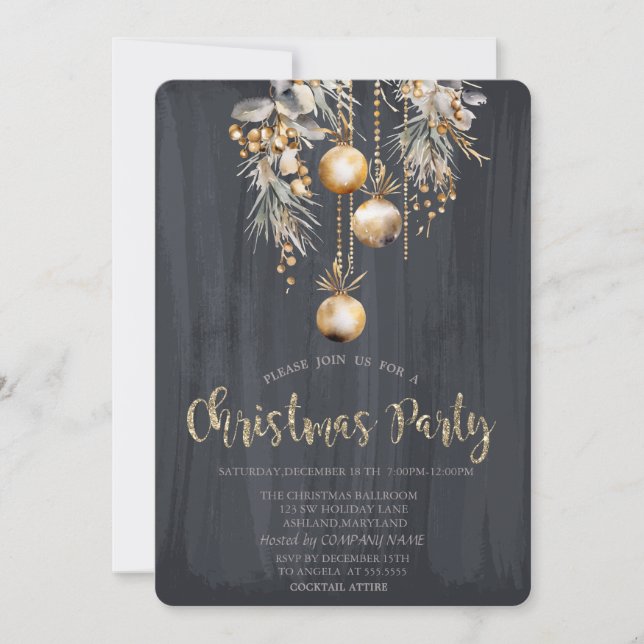 Convites Bolas de Natal Vintage Pretas Natal  (Frente)