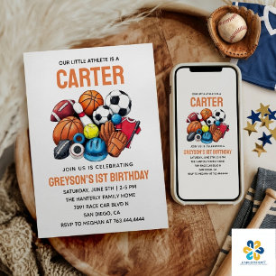 Convites Bolas Esportivas de Meninos Modernos Aniversário d
