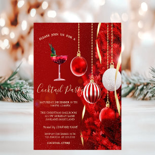 Convites Bolas Vermelhas Árvore de Natal Festa de Coquetel 