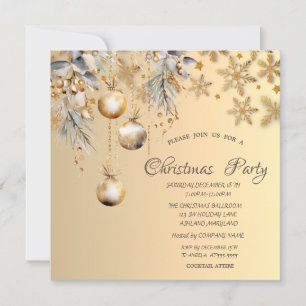 Convites Bolas Vintage Dourado Flocos de Neve Natal Corpora
