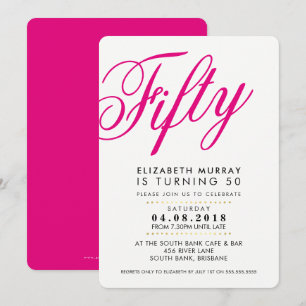 Convites BOLD 50TH festa de aniversário INVITE script preto