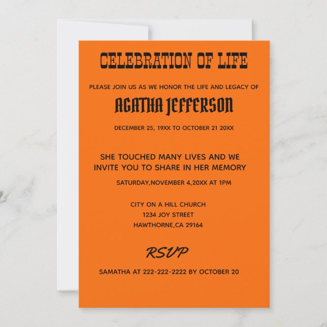 Convites Bold Amber Celebration of Life Invitation (Frente)