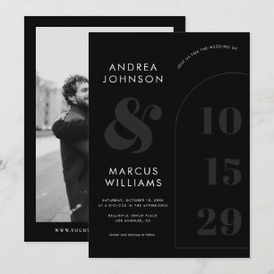 Convites Bold Ampersand & Date Black & White Photo Casament