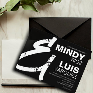 Convites BOLD AMPERSAND Grunge Script Preto Casamento