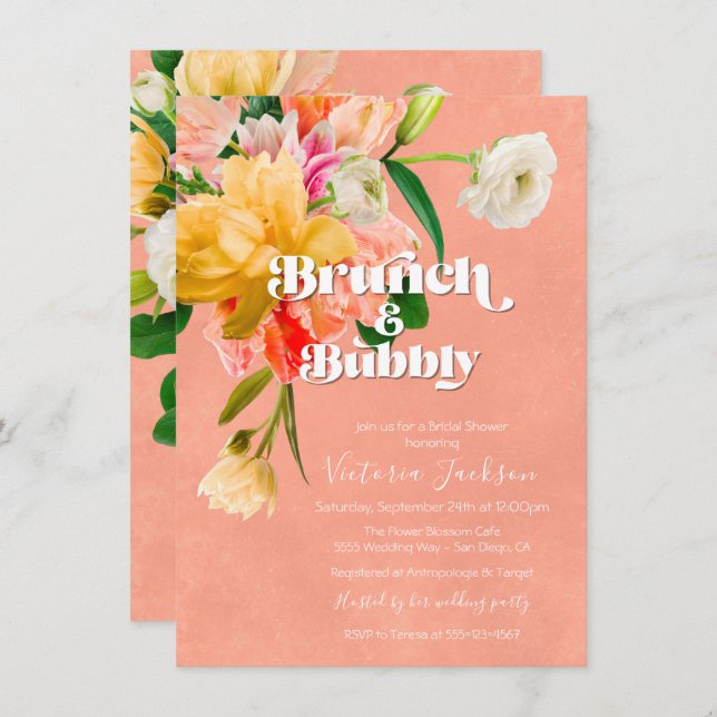 Convites Bold and Bright Blooms Floral Brunch (Frente/Verso)