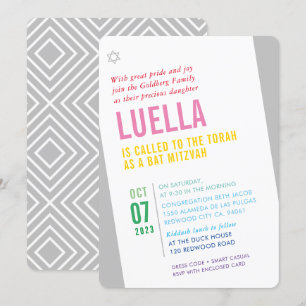 Convites BOLD BAT MITZVAH, ângulo moderno brilhante, colori