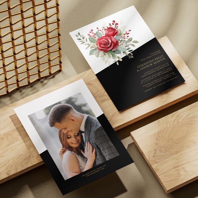 Convites Bold & BeauBonito: Casamento de Rosas vermelhas de (Bold & Beautiful: Watercolor Red Roses Wedding Invitation)