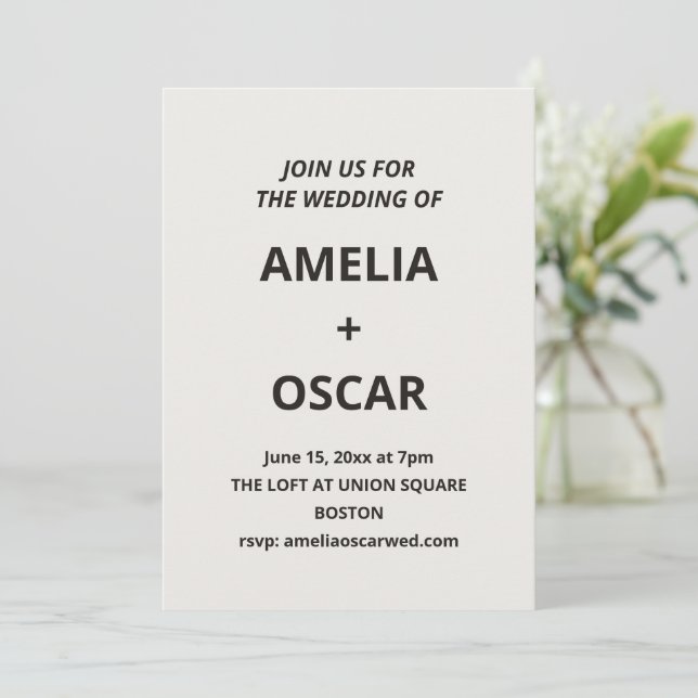 Convites Bold Black Ivory Modern Wedding Typography Text (Em pé/Frente)
