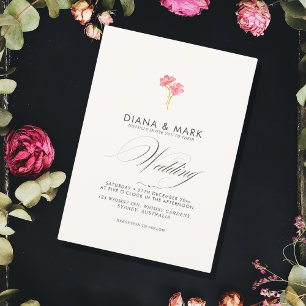 Convites Bold Boho Pink Trendy Wildflower Casamento único