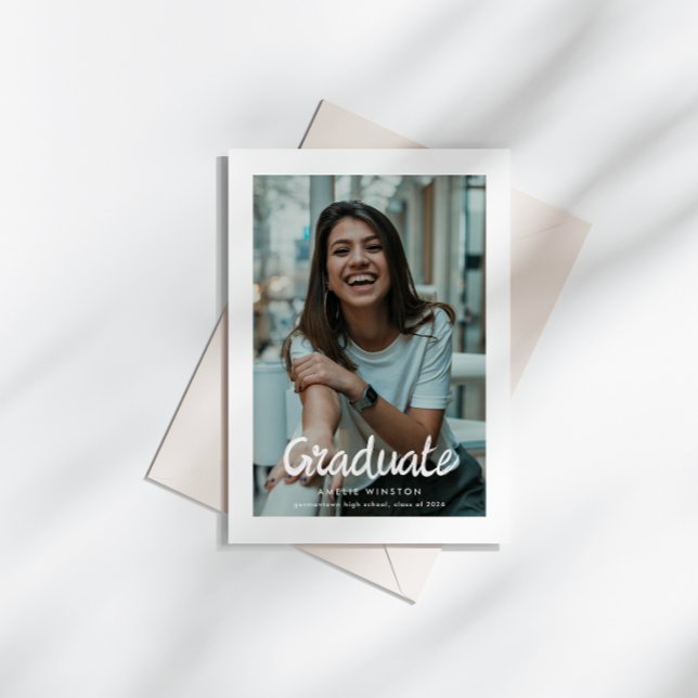 Convites Bold Brush Script Photo Graduation Announcement (Criador carregado)