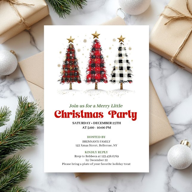 Convites Bold buffalo plaid Christmas tree party invitation (Bold buffalo plaid Christmas tree party invitation

)