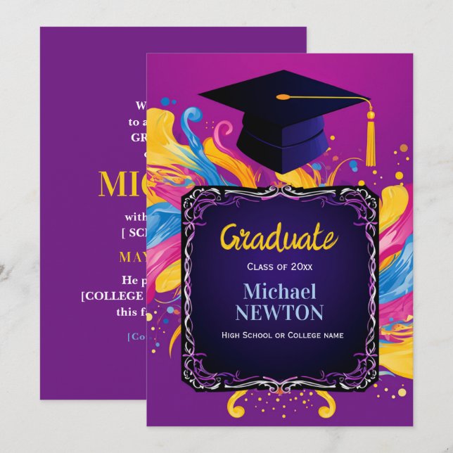 Convites Bold Burst Custom Graduation Announcement (Frente/Verso)