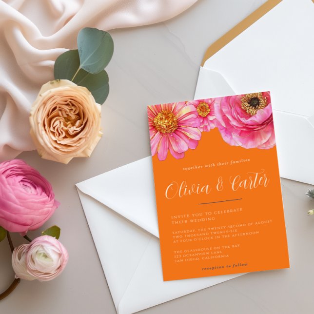 Convites Bold Color Floral Wedding Invitation (Criador carregado)