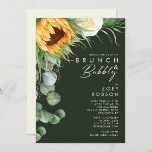 Convites Bold Country Sunflower Dark Green Brunch e Bubble