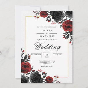 Convites Bold Crimson Floral Romance Wedding