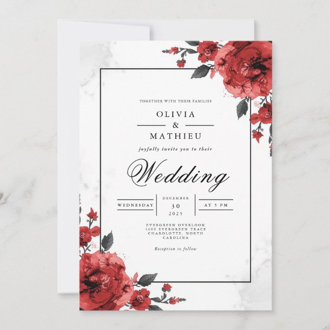 Convites Bold Crimson Floral Wedding (Frente)