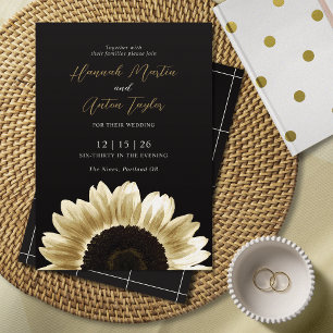 Convites Bold & Elegant Black Gold Sunflower Invitation
