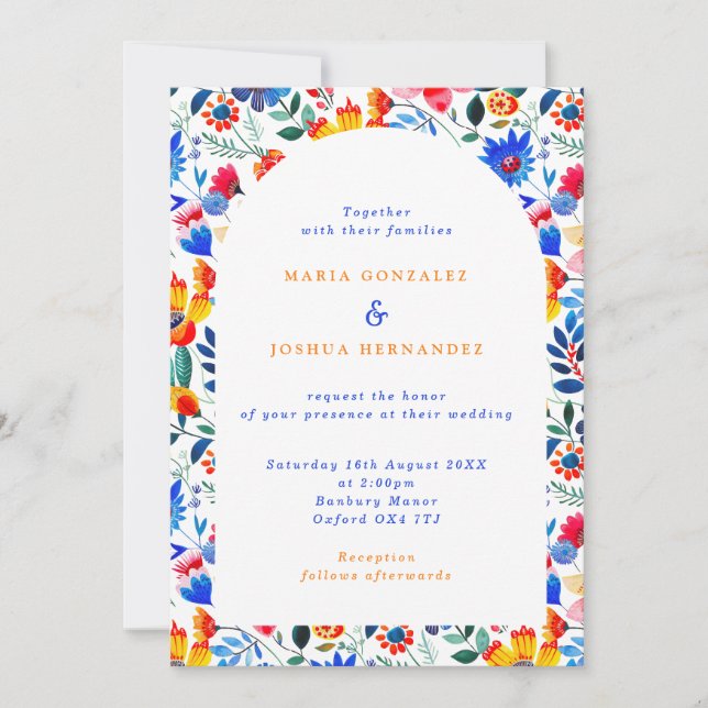 Convites Bold Floral Folk Fiesta Wedding  (Frente)