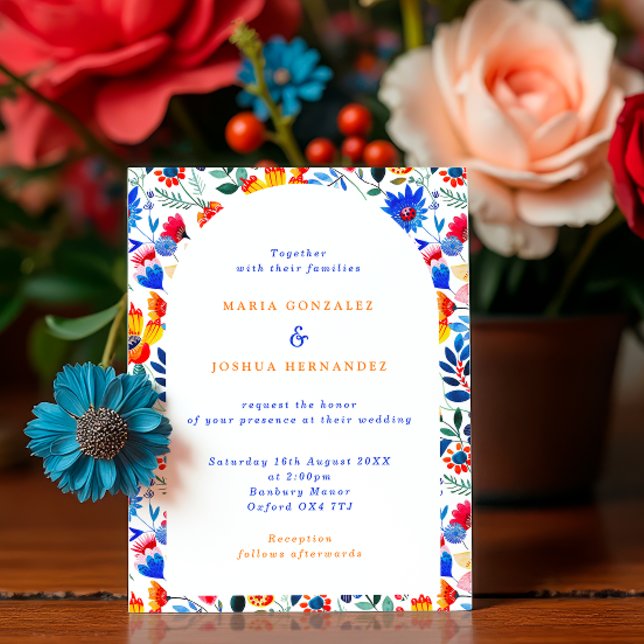 Convites Bold Floral Folk Fiesta Wedding  (Criador carregado)