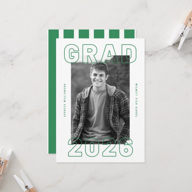 Convites Bold Graduation Photo Card | Custom Announcement (Frente/Verso In Situ)