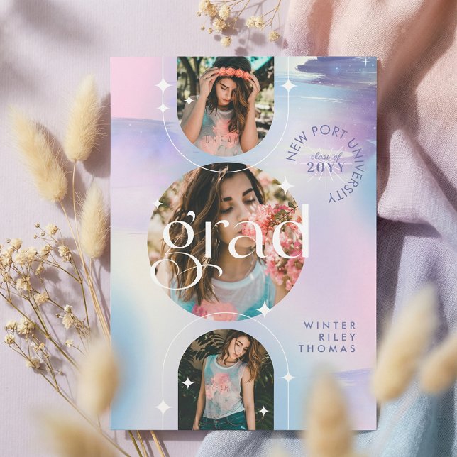 Convites Bold Iridescent Watercolor Photo Grad Announcement (Iridescent Watercolor Photo Graduation Announcemen Invitation)