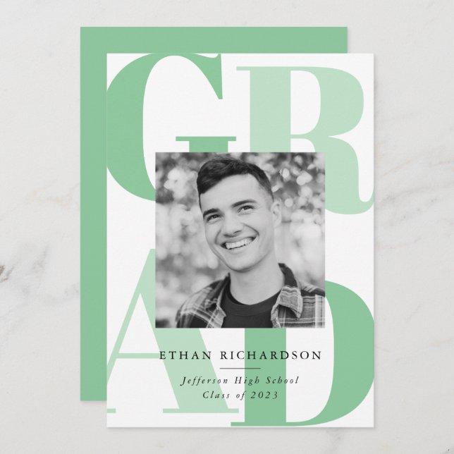 Convites Bold Letters Green | Festa de formatura de fotos (Frente/Verso)