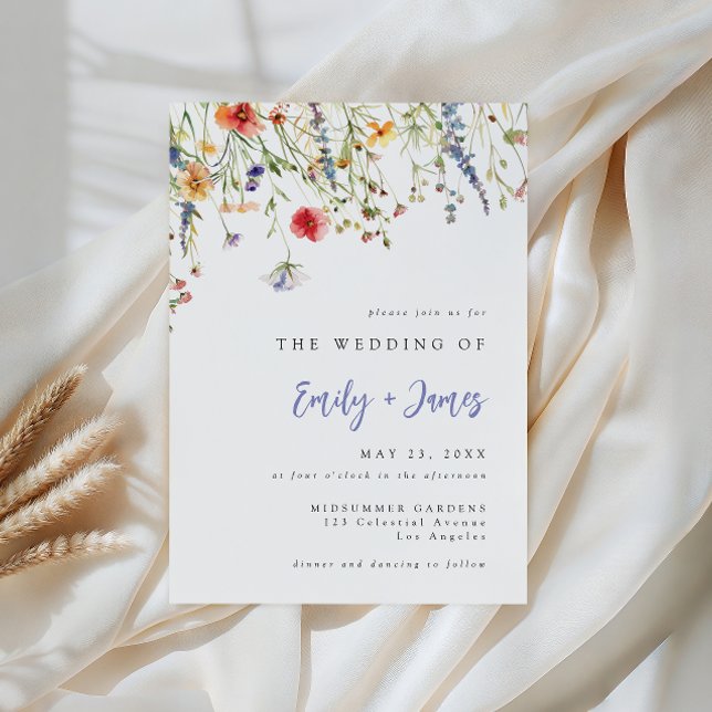 Convites Bold Minimal Wildflower Wedding Invitation (Criador carregado)