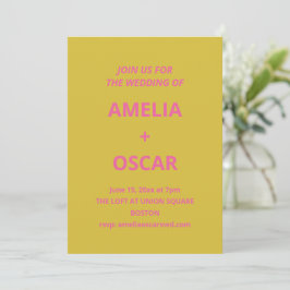 Convites Bold Modern Chartreuse Pink Yellow Wedding