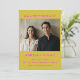 Convites Bold Modern Chartreuse Pink Yellow Wedding Photo