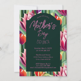 Convites Bold Modern Madre Day Tulip Green Pink Brunch