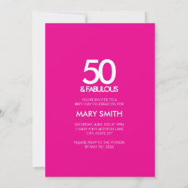 Convites Bold Modern Pink Fifty and Fabulous 50th Birthday