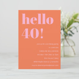 Convites Bold Modern Simple Orange Pink 40th Birthday Party